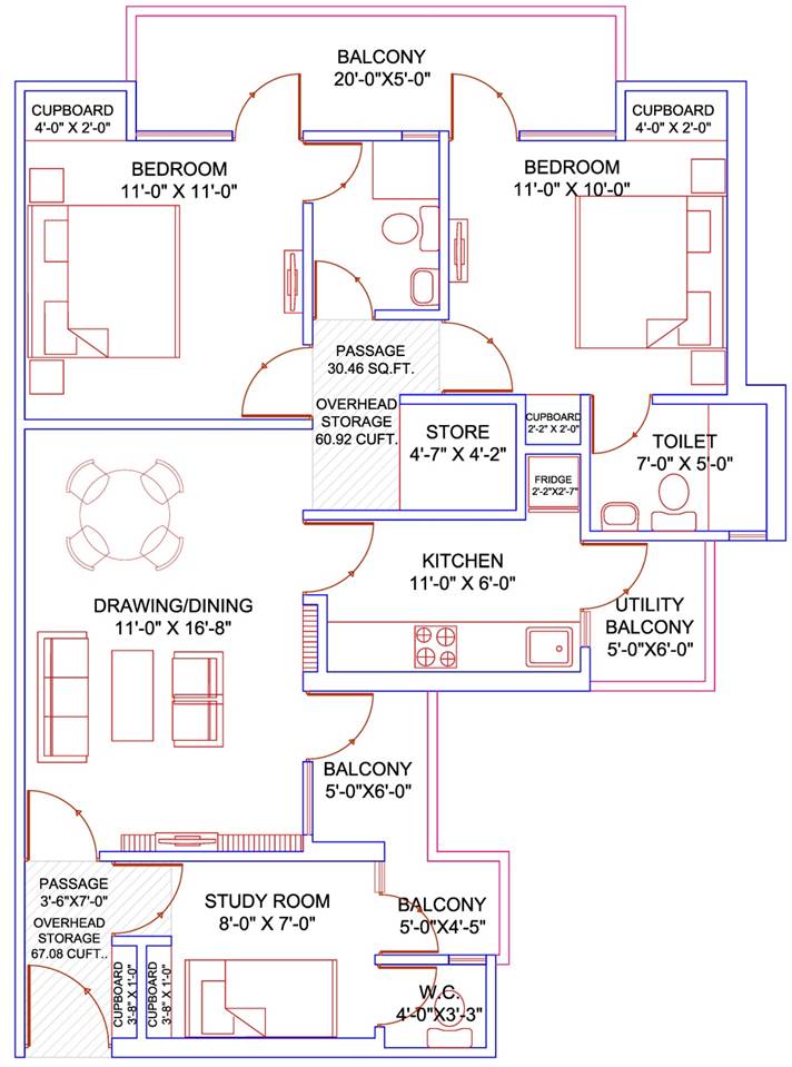 2 BHK with Study and Store A